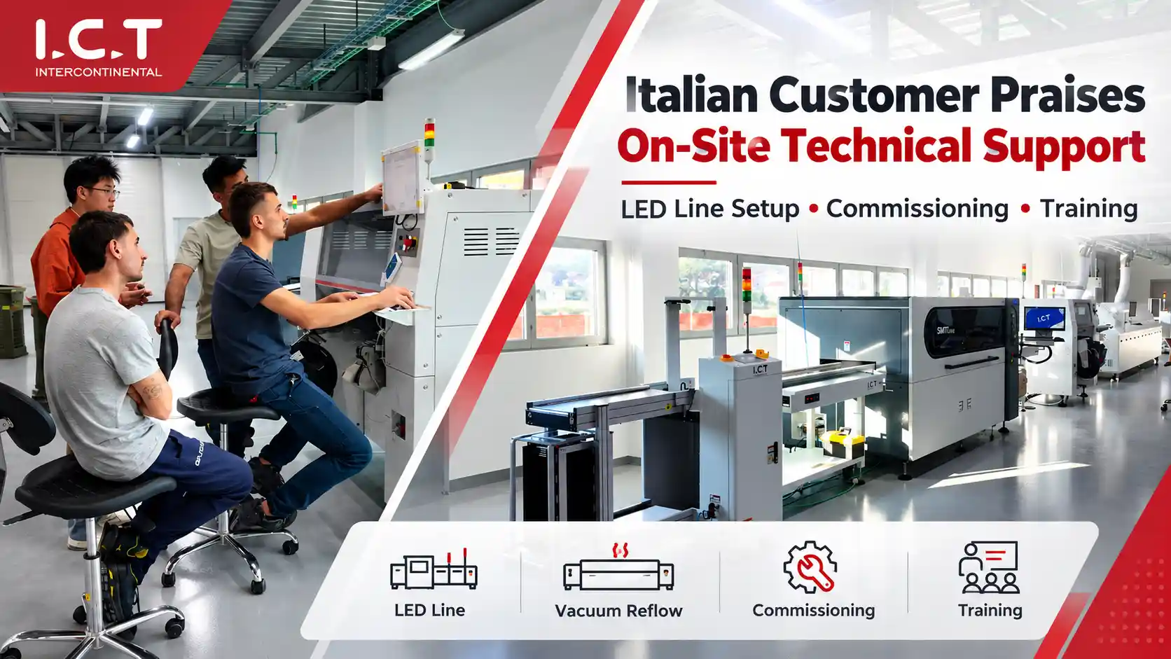 Italiensk LED-producent roser teknisk support p&aring; stedet for IKT til ny LED-produktionslinje.webp